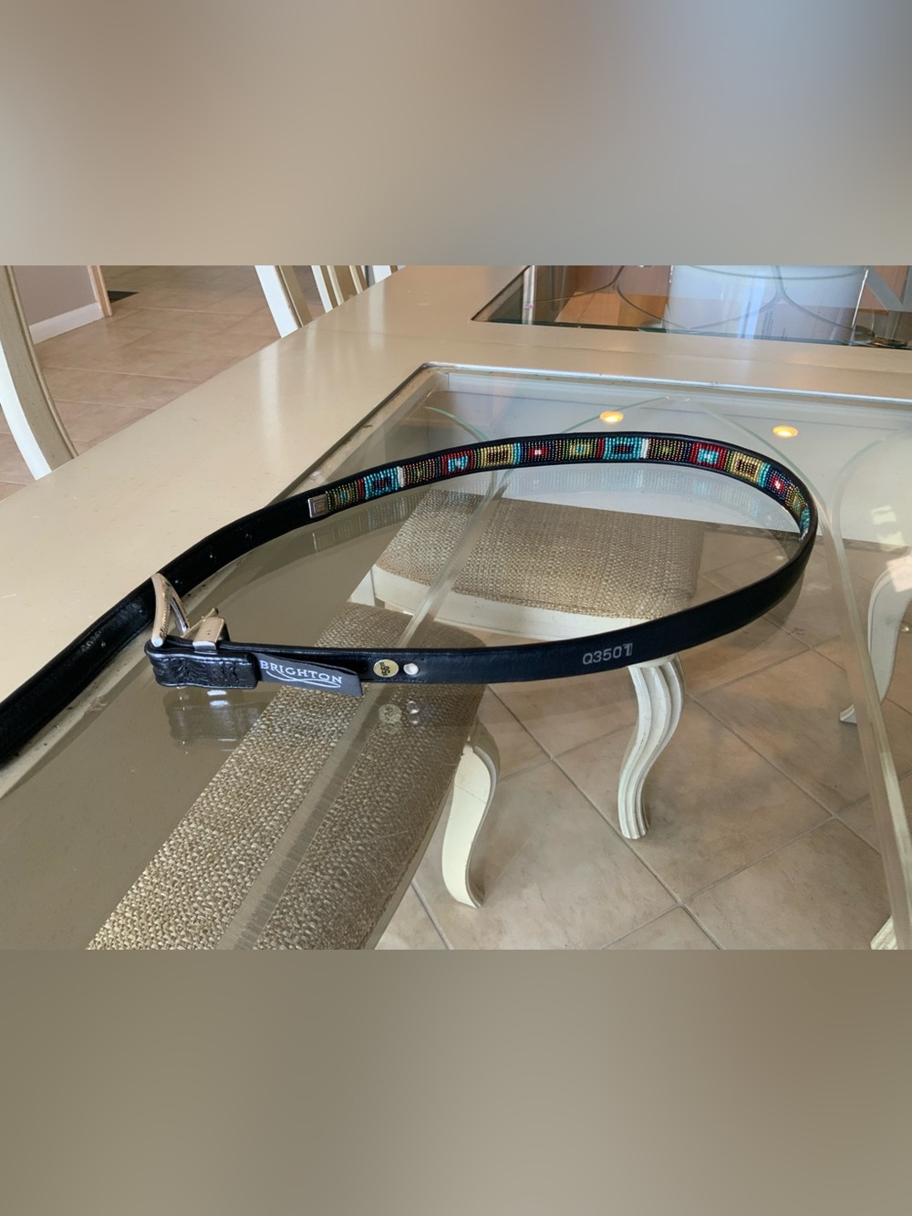 Vintage Brighton Beaded Black Leather Belt